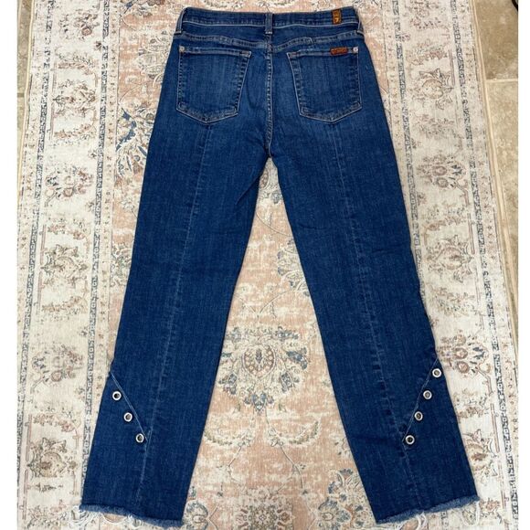 7 For All Mankind Edie Straight Leg Jeans Size 27 Raw Hem Eyelet Detail - Picture 4 of 10